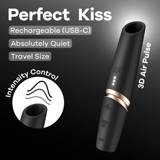 Satisfyer Perfect Kiss - Black USB Rechargeable Air Pulse Stimulator