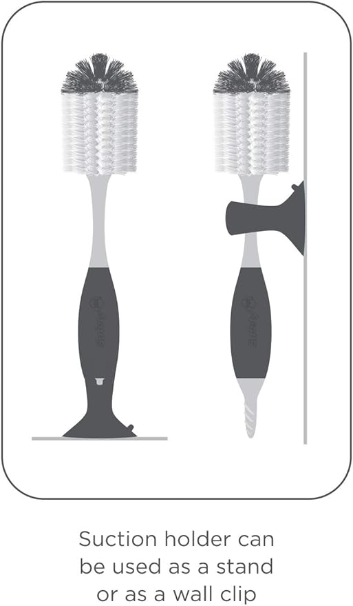 Two bottle brushes with a suction holder on a white background