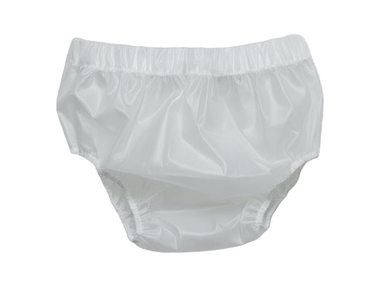 Frosted adult plastic pants on white terry cloth
