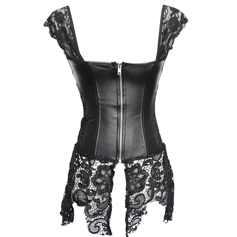 up to 8XL Gothic Corset Bustier Dress Faux Leather & Lace Strap Lingerie Plus Size