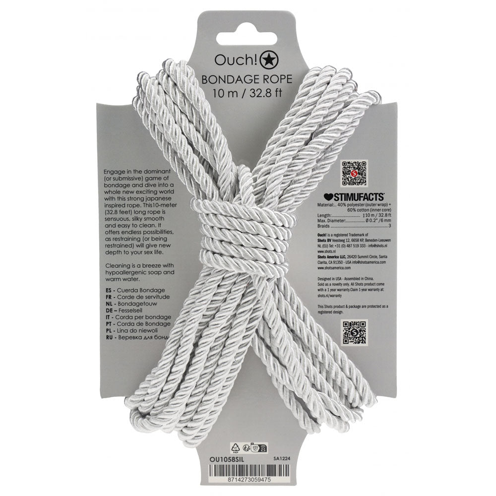 OUCH! 10M - Silver Nylon Bondage Rope