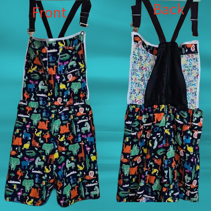 π Adult-Sized Blue Short Overalls with Animal Pattern π