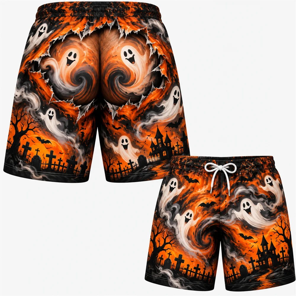 Funny Halloween Fake Buttocks Board Shorts For Men