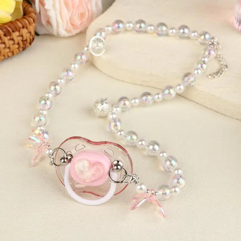 Sweet Beads Chain Pacifier Gag Collar Soft Silicone Adult Pacifier