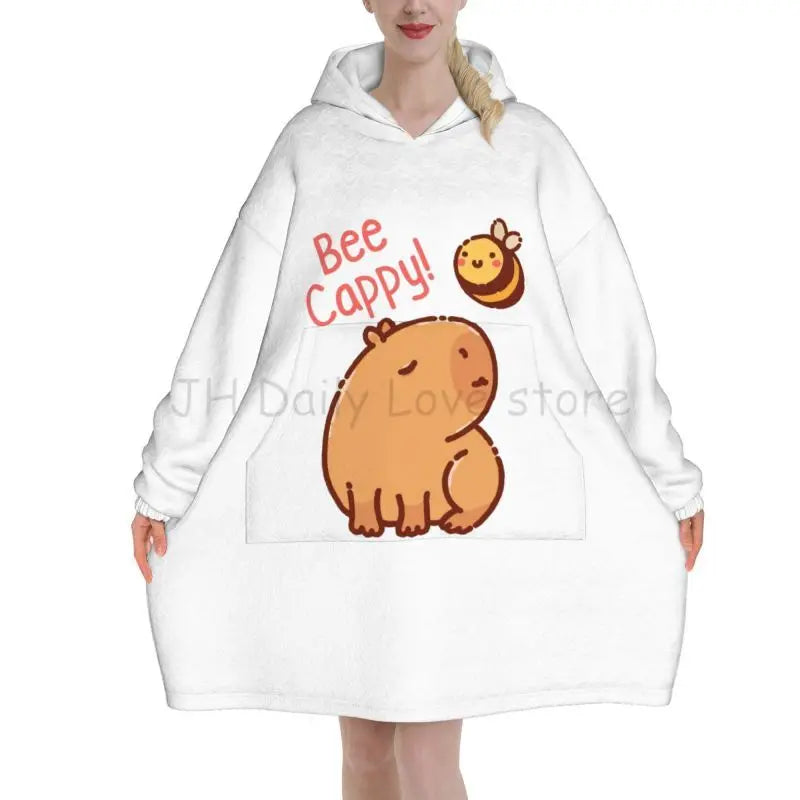 Wearable Blanket Hoodie Cute Capybara Oversized Blanket Warm Cozy Flannel Fleece Sherpa Blanket with Pockets