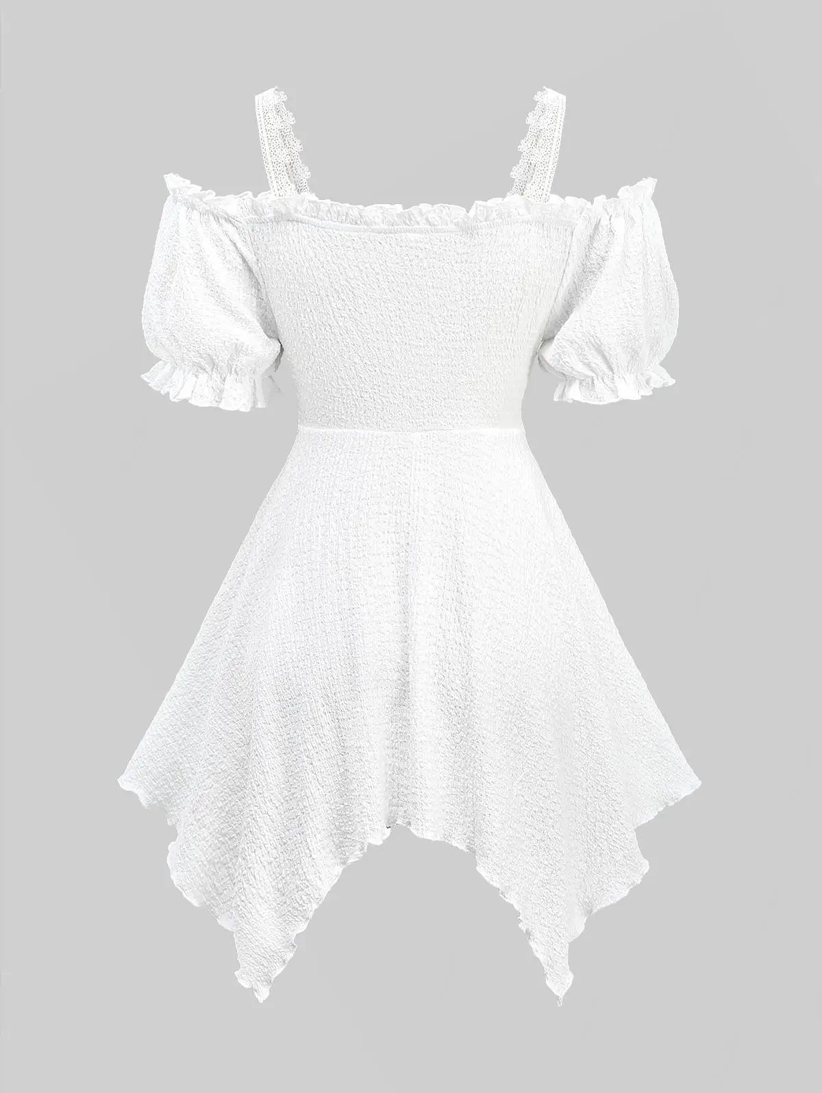 ROSEGAL Plus Size Ombre Lace-Up Grommets Ruffles Lace Trim Cold Shoulder Blouse