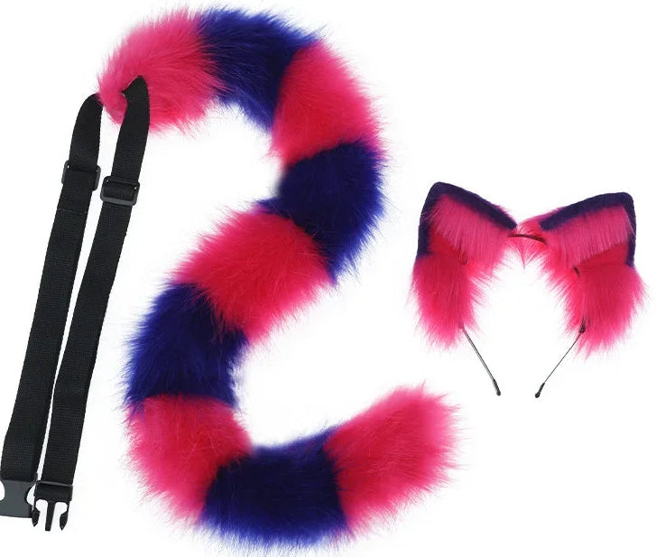 AIMEI Cheshire Cat Cosplay Tail Headwear Set Party Props Animal Ear Halloween Carnival Club Pub Masquerade Costumes Women He