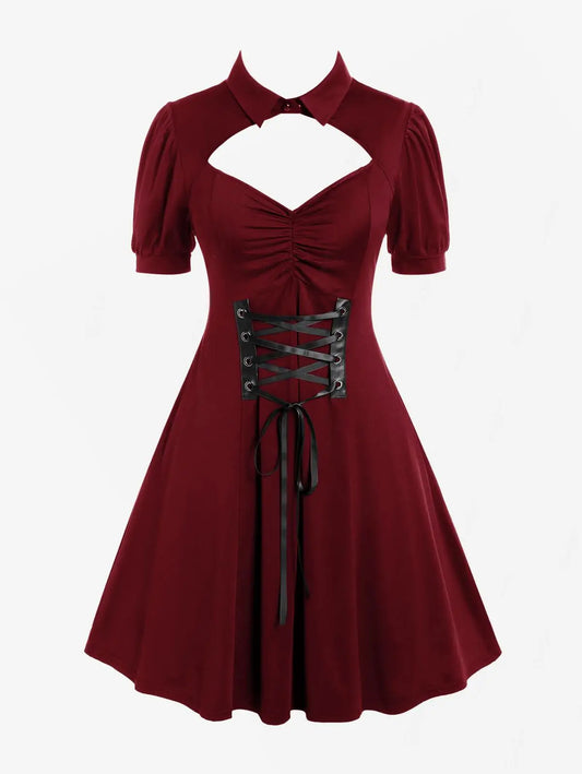 Plus Size Cutout Lace-Up Collar Shirt Dress up to 5XL