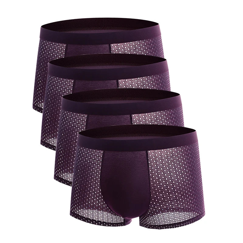 4pcs Men's Underwear Ice Silk Mesh Mens Plus Size Breathable Boxershorts