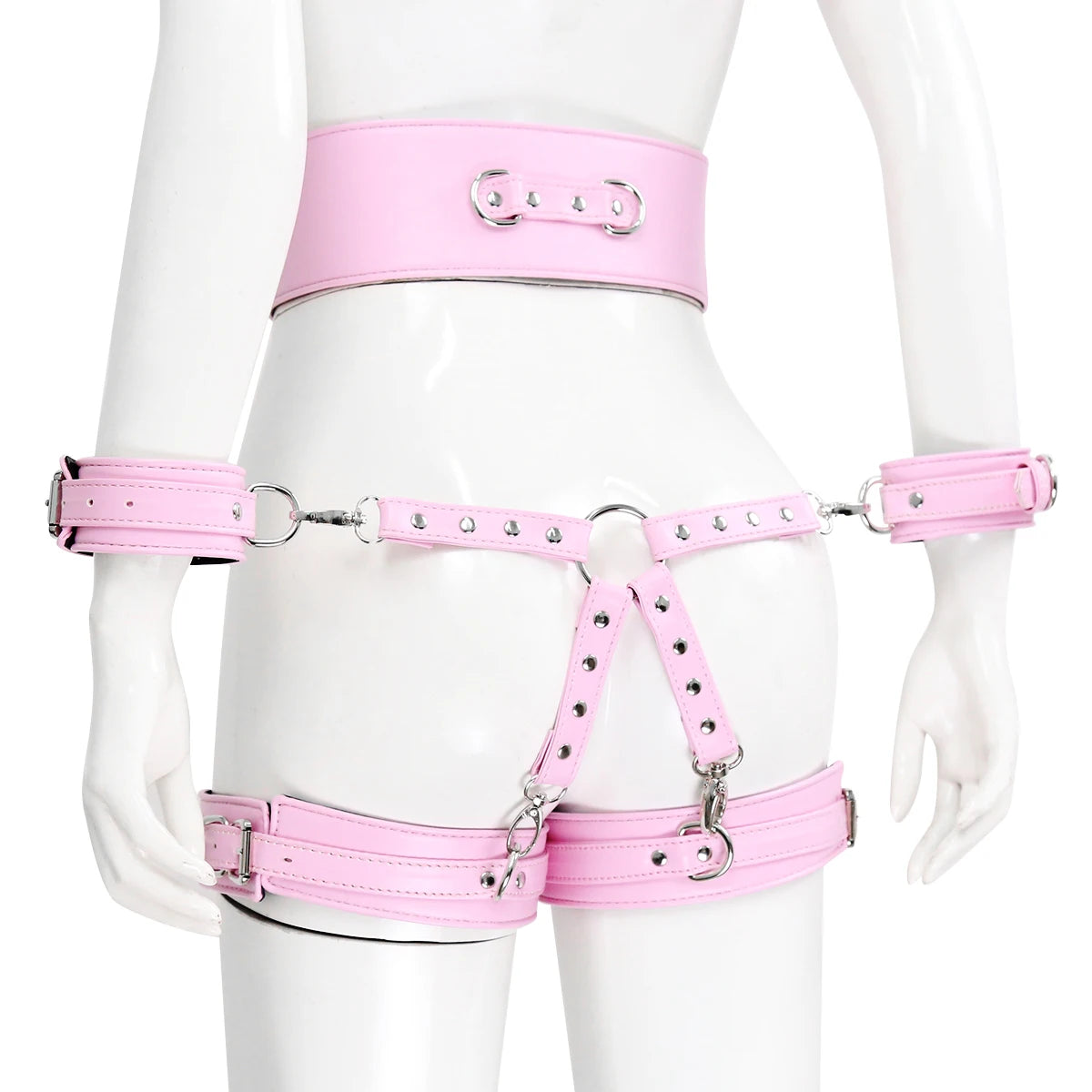 Puppy play SM Bondage Kit Waistband, Wrist & Thigh Cuffs, Cross Buckle, Adult Games