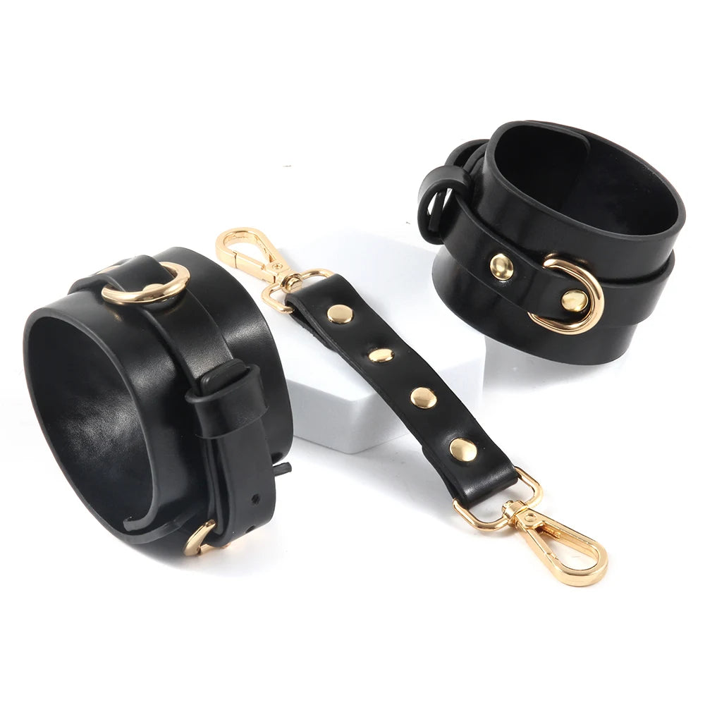 PU Leather Bondage Kit Restraints Handcuff SM Collar Mouth Ball Gag Flogger Bondage Tape Sex Toys For Couples
