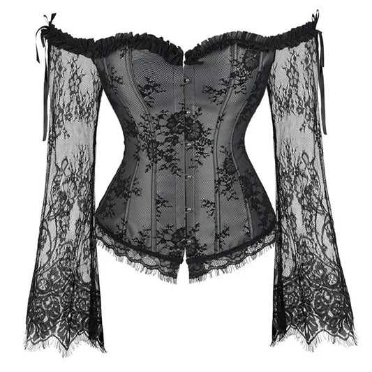 Off Shoulder Gothic Corsets and Bustiers Overbust Slimming Waist Long Sleeves Top