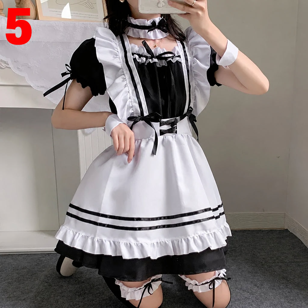 S-3XL Black White Cat Maid Outfit Cosplay Cute Soft Girl Maid Uniform Appealing Set Stage Waiter Costumes