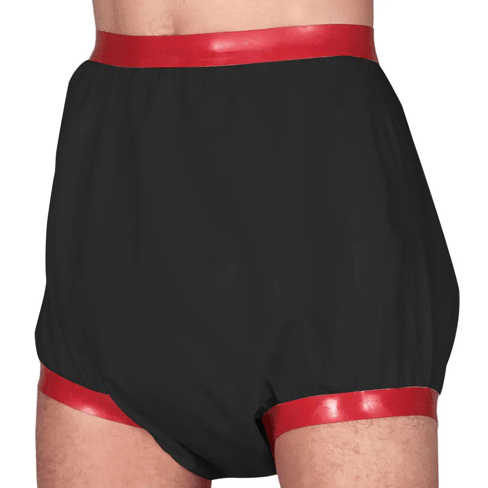 Adult Baby High Waisted Diaper Pants Wet look PVC Leather Patchwork Wide Thigh Shorts