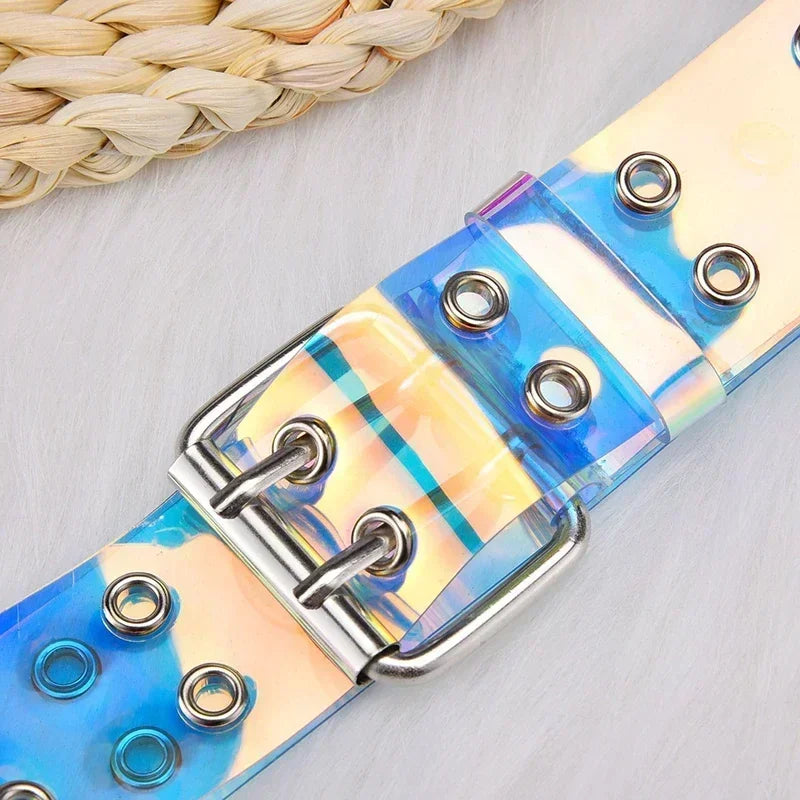 Rainbow Transparent Belt Invisible Punk Belt Laser Holographic PVC