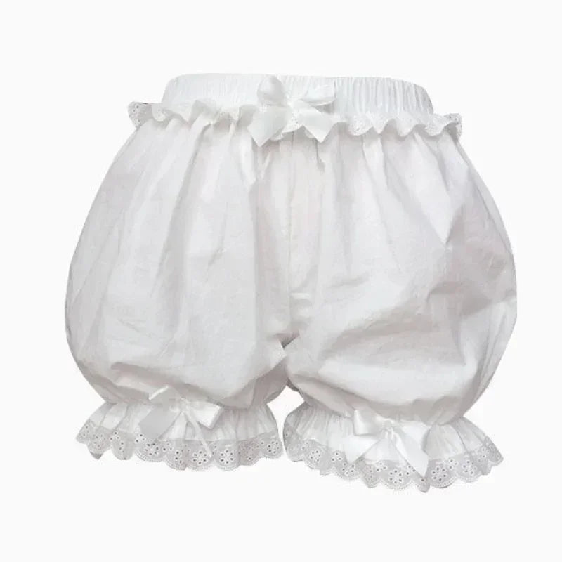 Women Lace Short Panties Imitation Silk Ruffle Anti Exposure Safety Pants Lolita Satin Knickers Shorts Dress Pettipant