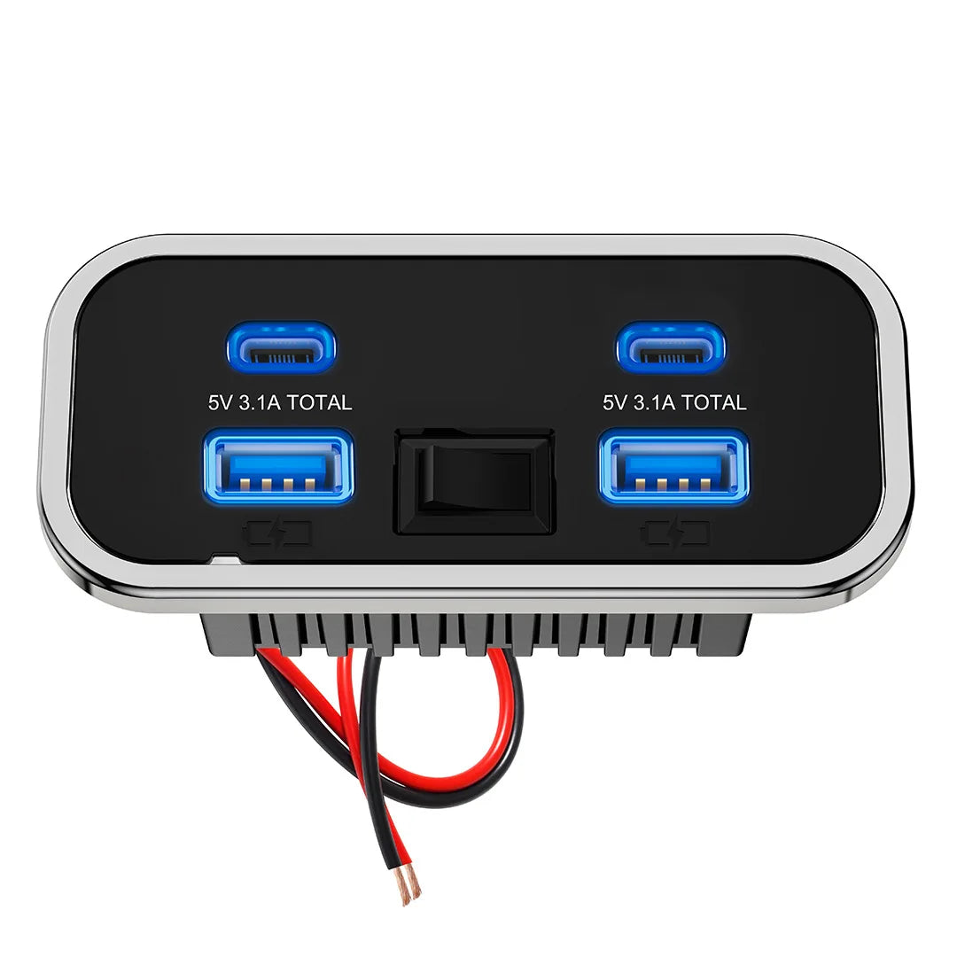 Car Charger Dual USB Type-C 4 Ports Quick Charging Socket QC3.0+PD3.0 Power Adapter For SUV RV Camping Bus Marine