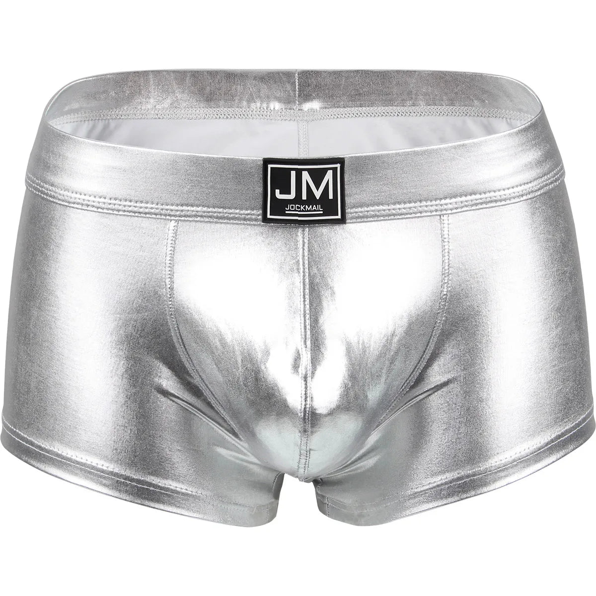 Silver metallic underwear with JM label on a white background