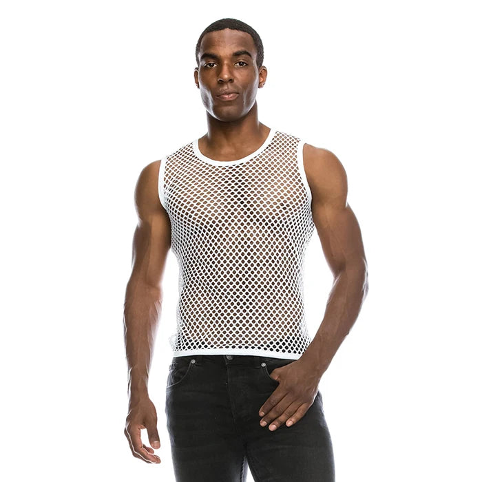 Mens Transparent Sexy Mesh T Shirt New See Through Fishnet Long Sleeve Muscle Undershirts Nightclub Party Perform Top Tees