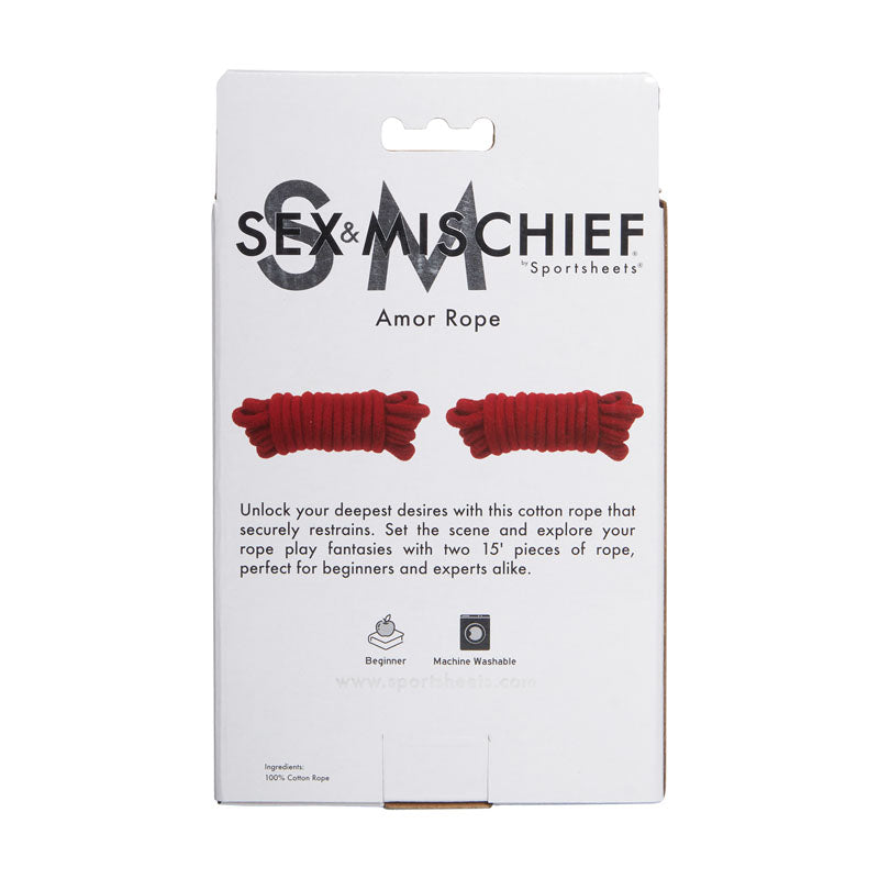 Sex & Mischief - 2 Red Bondage Ropes - 4.5 m Lengths