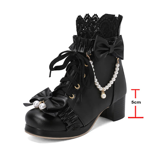 Larger Sized Ankle Short Boots Thick Mid Heels