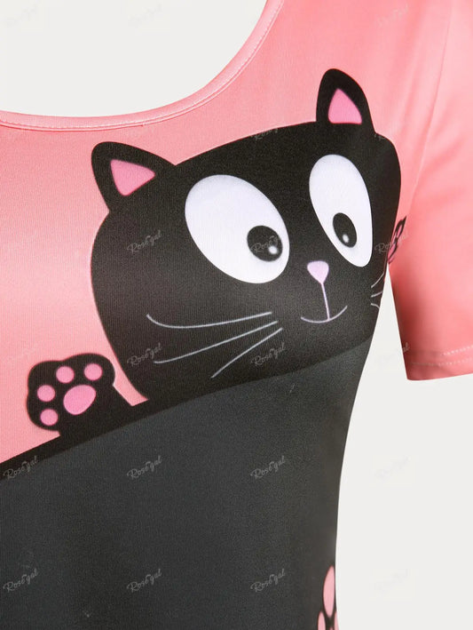 Summer T-Shirt, Cute Cat Print Tee