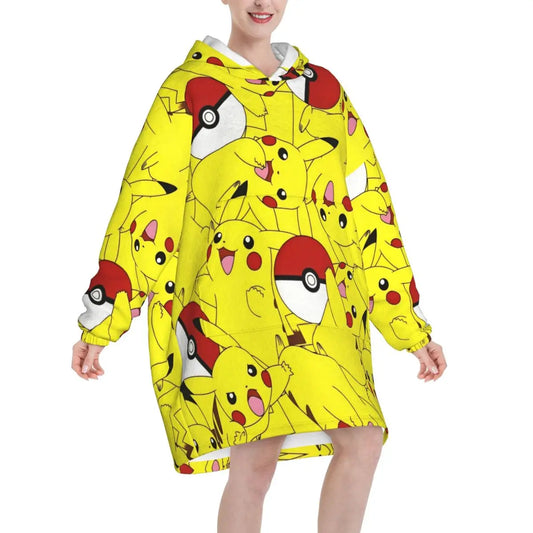 Pokemon Pikachus Blanket Hoodie Wearable Blanket Oversize with Pocket Warm Onesie