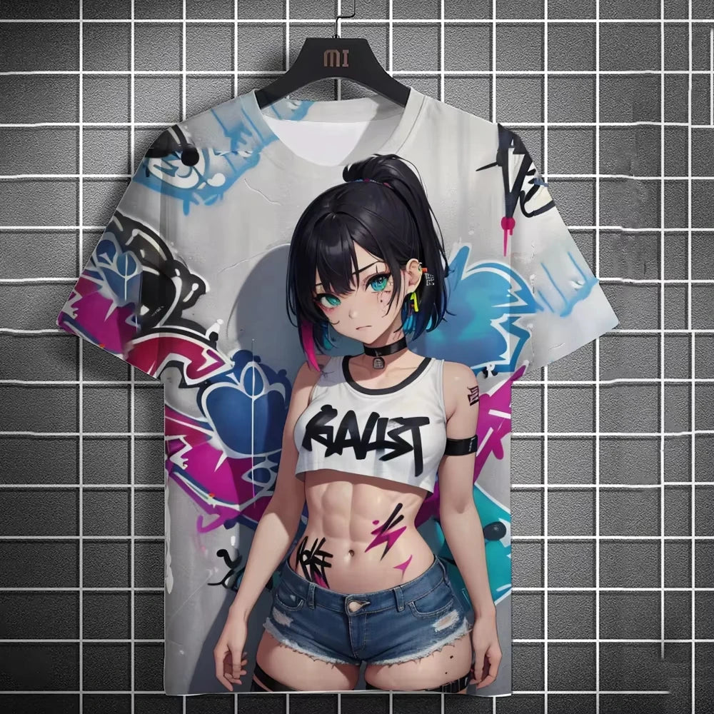 Men's T-Shirts Anime Character 3D Printed Graffiti Top xxs- 6xl