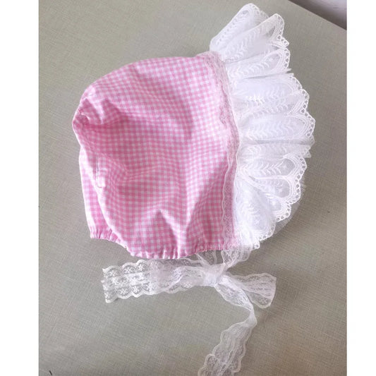 Adult ABDL Cute Ruffle Cap Pink White Frilly Lace Trim