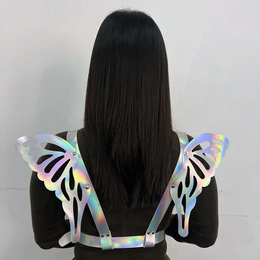 New PU leather Angel Butterfly Wings strap laser colorful reflective body belt shoulder strap