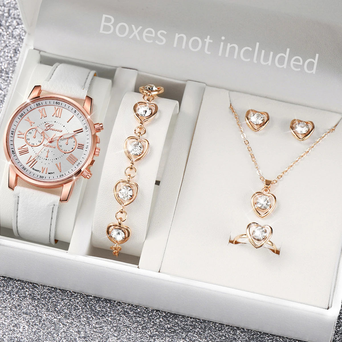 5/6PCS Fashion Women's Quartz Watch Leather Band Analog Wrist Watches