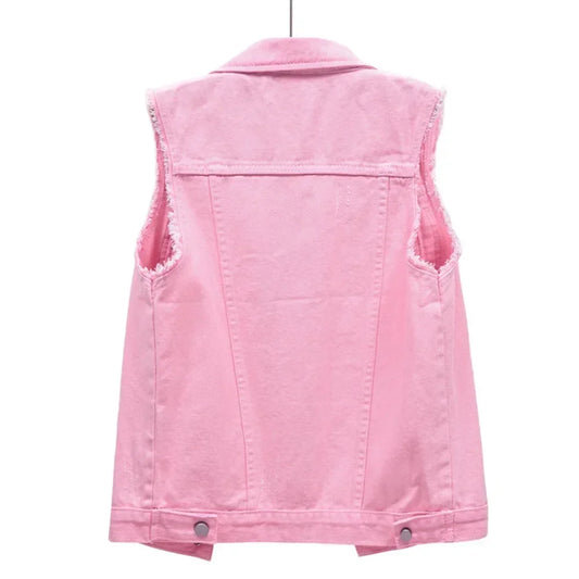 Casual Vintage Elegant Sleeveless Denim Vest