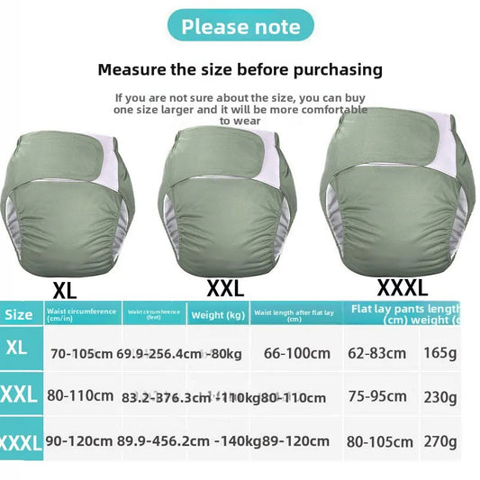 Size chart for green pants with measurements and weight details.