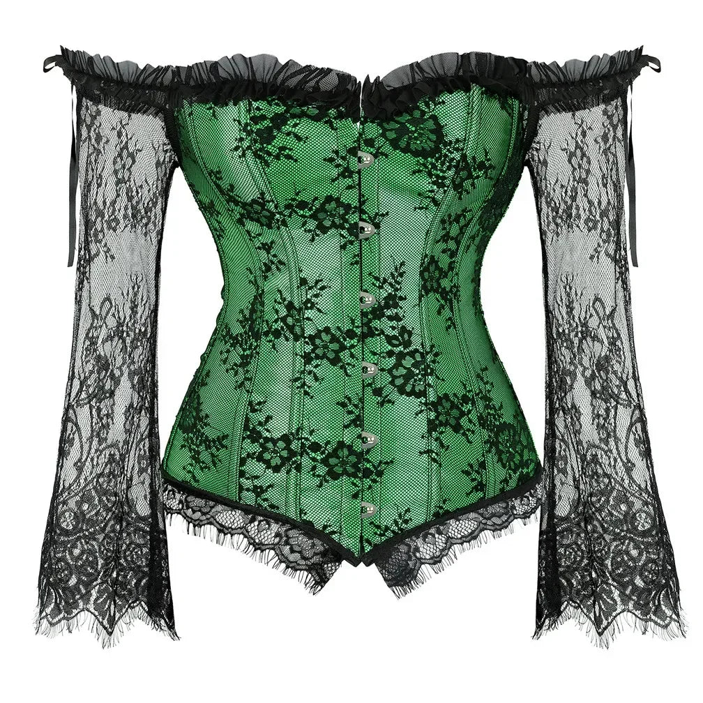 Off Shoulder Gothic Corsets and Bustiers Overbust Slimming Waist Long Sleeves Top