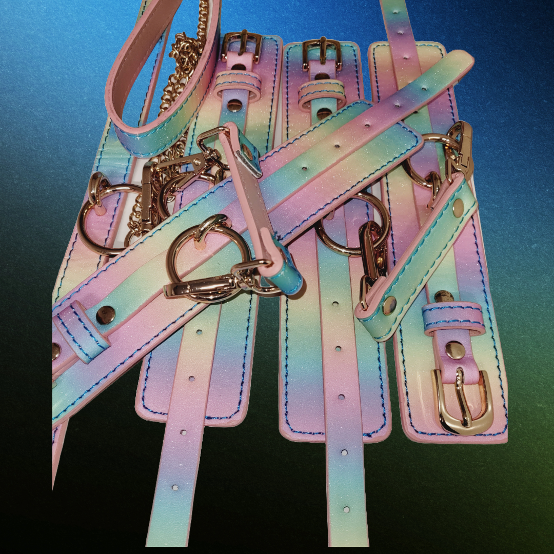 Rainbow Leather Body Bondage Set! πβ¨