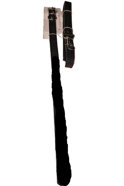 A black glittering collar and lead set for pets, displayed against a colorful background.