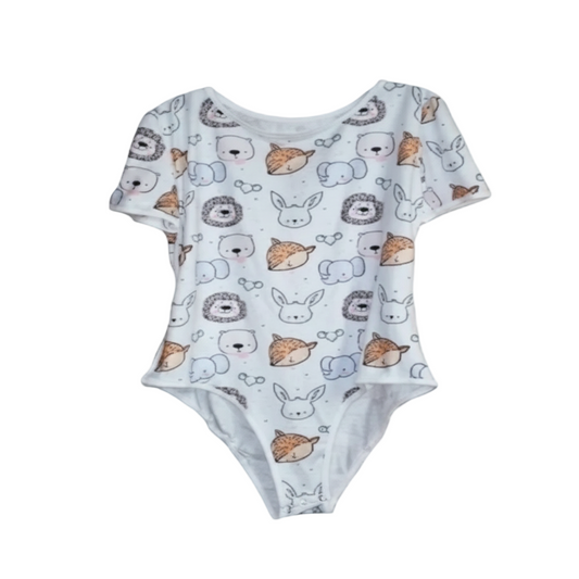 One-piece swimsuit with animal pattern on a white background