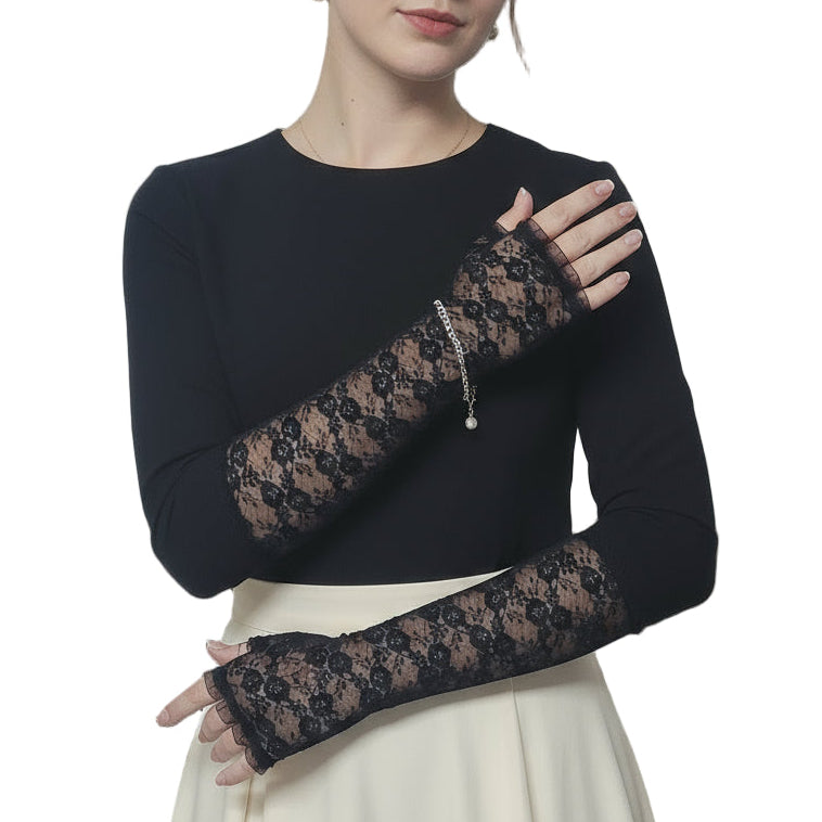 black lace arm sleeve glove on a girl with a white background