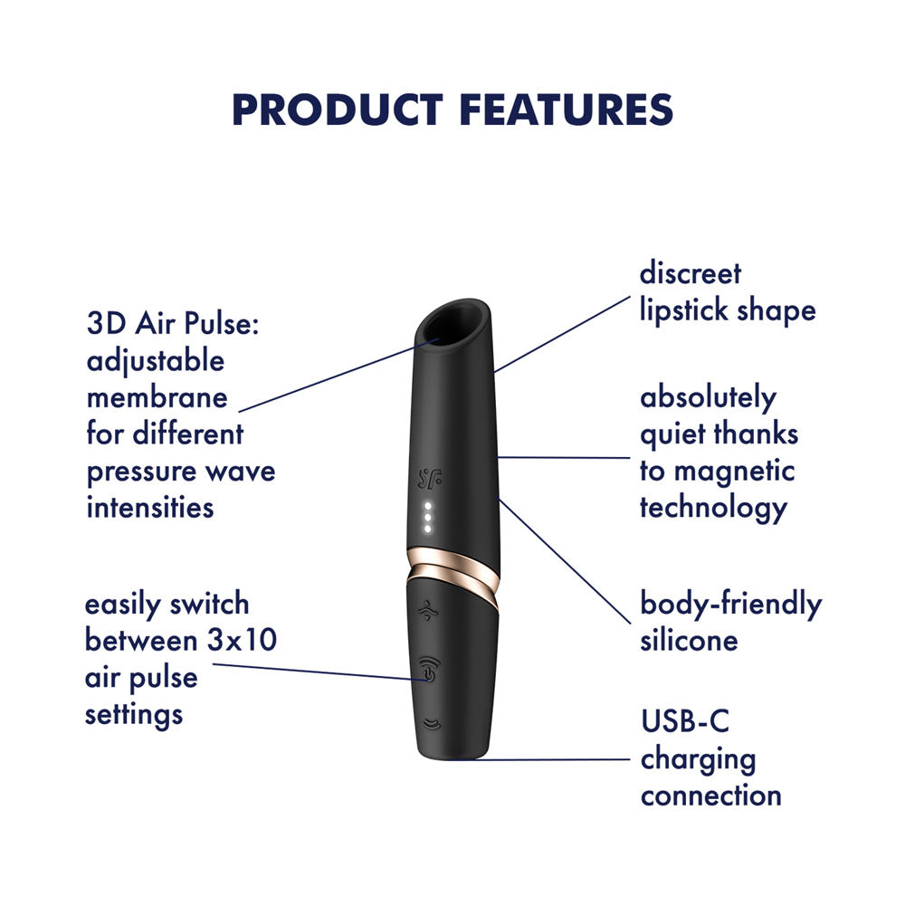Satisfyer Perfect Kiss - Black USB Rechargeable Air Pulse Stimulator
