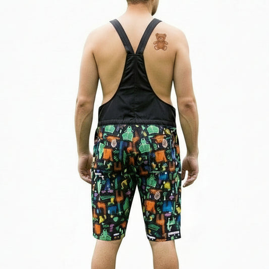 Blue Short Overalls with Animal Pattern