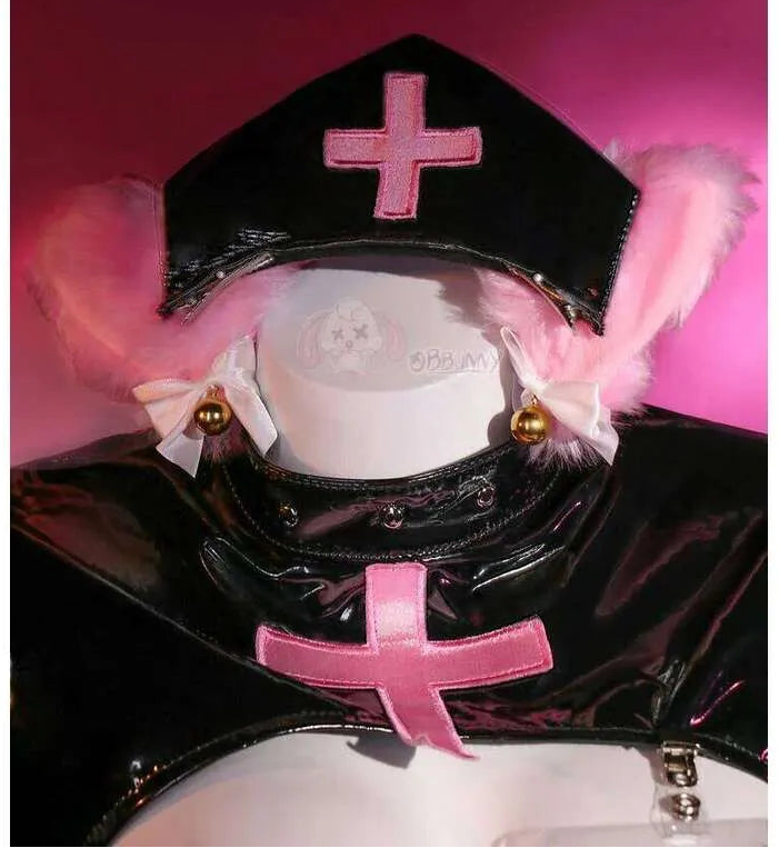 Demon Cat Nurse Cosplay Costume Cute Paw Girl Polyurethane Leather Outfit