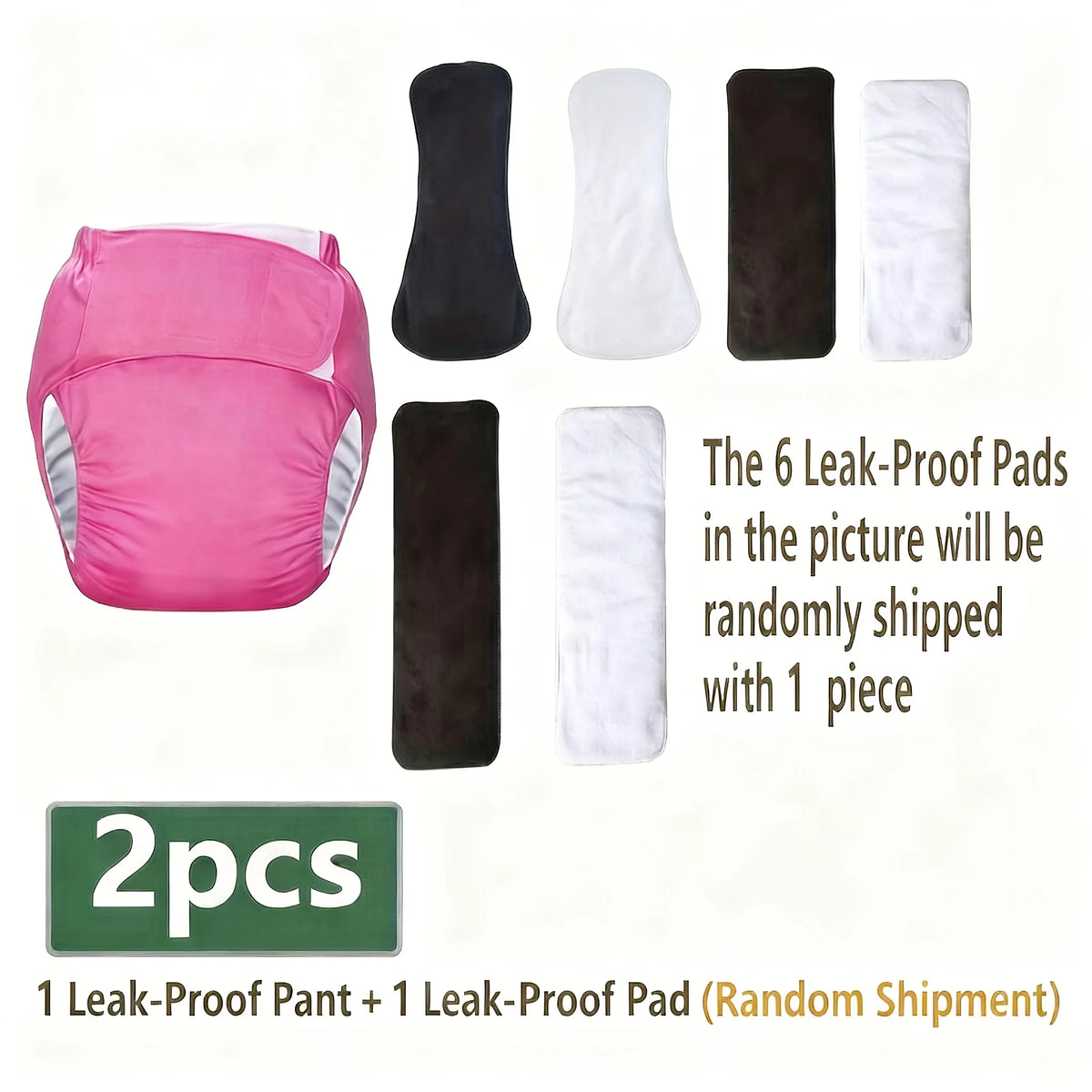 2Pcs Leakproof Adult Incontinence Pants Set 1 Pants+1 Replaceable Pad Breathable Adjustable Waist Washable