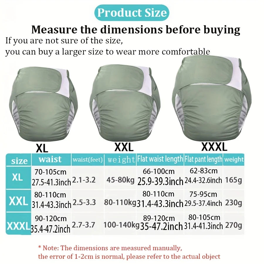 2Pcs Leakproof Adult Incontinence Pants Set 1 Pants+1 Replaceable Pad Breathable Adjustable Waist Washable