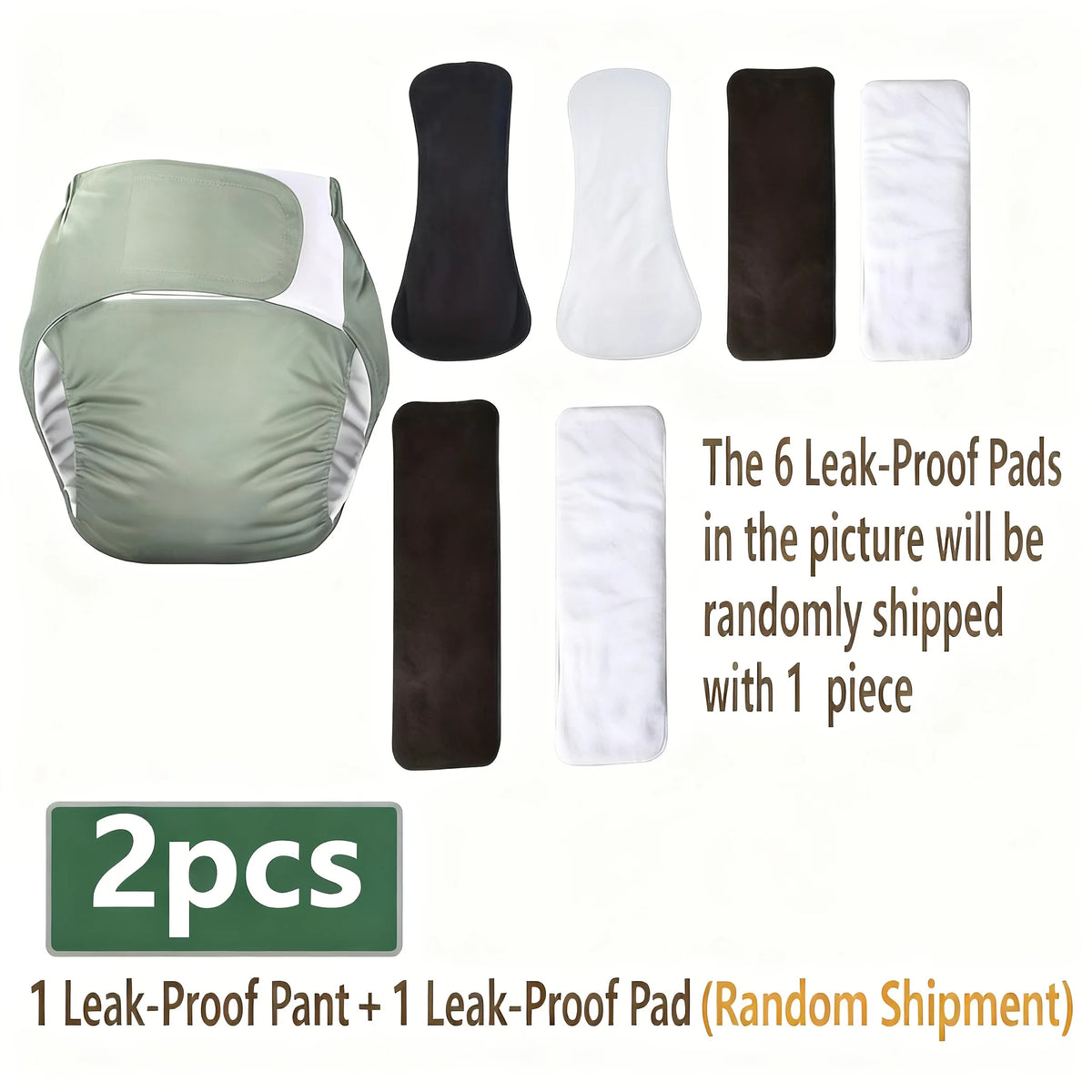 2Pcs Leakproof Adult Incontinence Pants Set 1 Pants+1 Replaceable Pad Breathable Adjustable Waist Washable