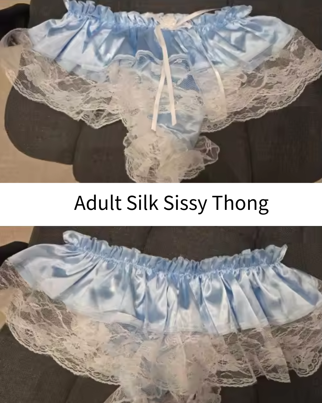 Adult Giant Baby Girl Blue Thin Satin Sissy Dress Thong