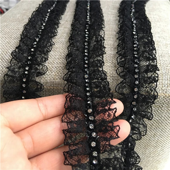4cm Wide White Black 3d Applique Beaded Ribbons Pleated Dress Collar Lace Applique Trim Edge For Sewing Wedding Fringe Decor Diy