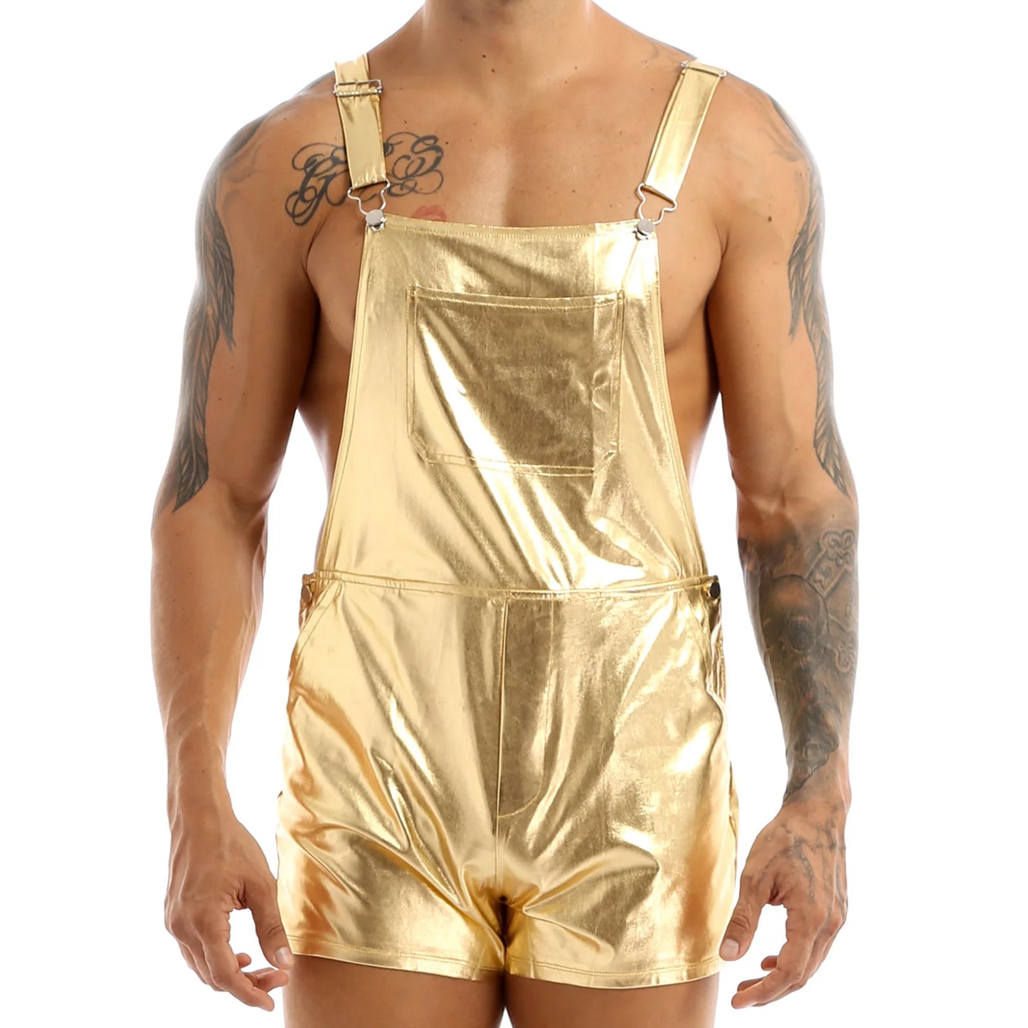 Unisex Bodysuit One-piece Wet look Leather Short Jumpsuit Romper
