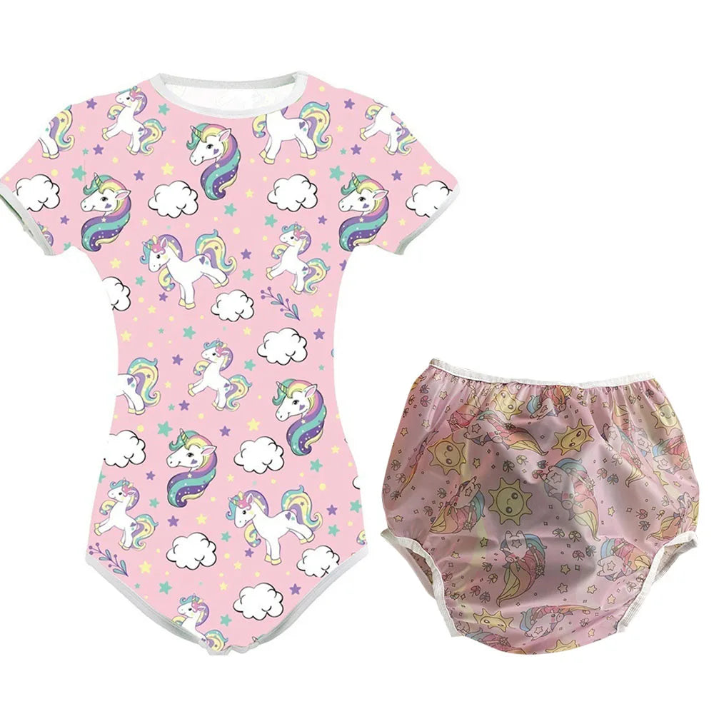 Adult Bodysuit Sissy Snap Crotch Onesie PVC Diaper Cover