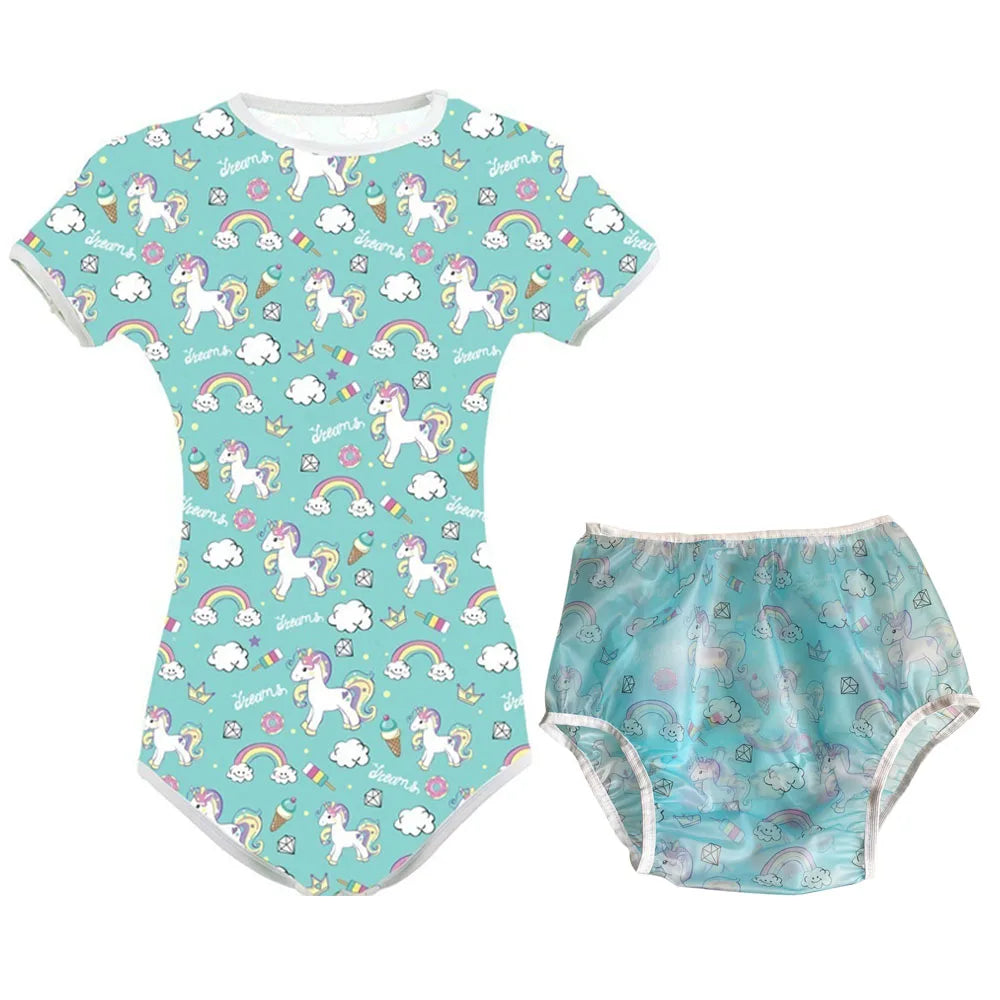 Adult Bodysuit Sissy Snap Crotch Onesie PVC Diaper Cover