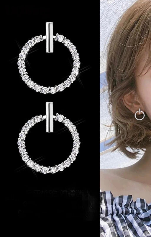 Fashion 925 Sterling Silver Crystal Rhinestone Geometric Round Stud Earrings